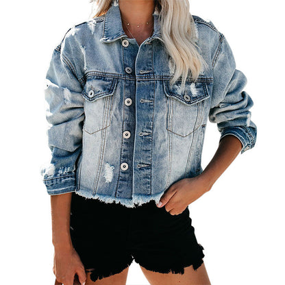 Ladies Denim Jacket - Washed Denim Jacket