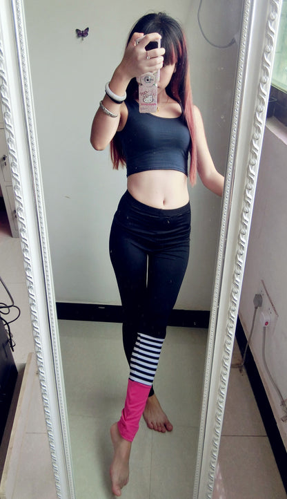 Summer Leggings And Striped Stretch Sports Leggings Yoga Cropped Pants