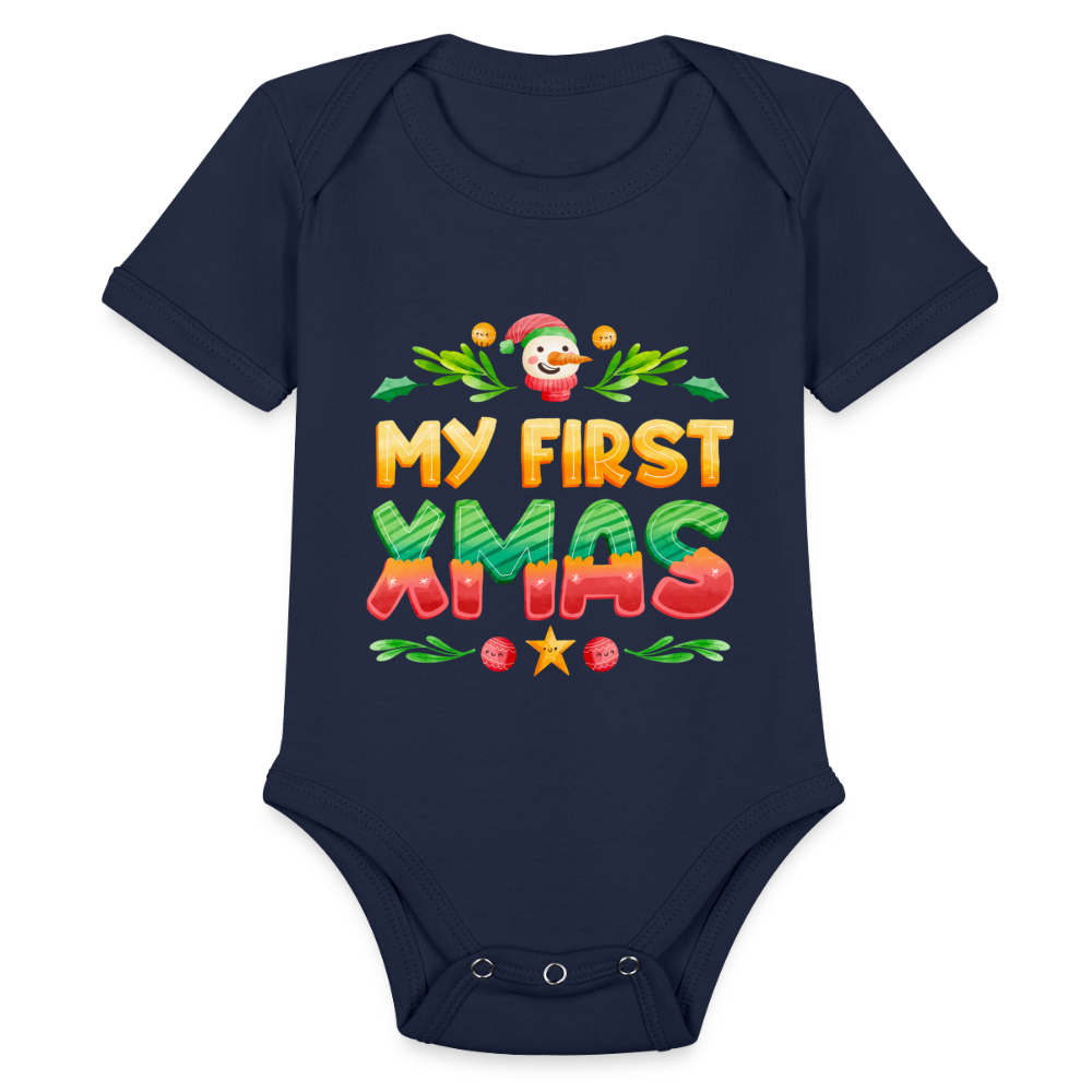 My First XMAS for Baby | Organic Short Sleeve Baby Bodysuit - dark navy