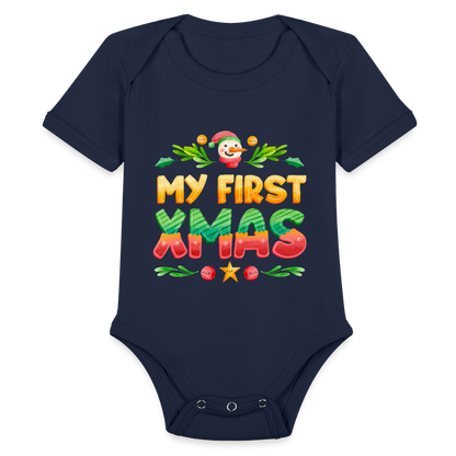 My First XMAS for Baby | Organic Short Sleeve Baby Bodysuit - dark navy