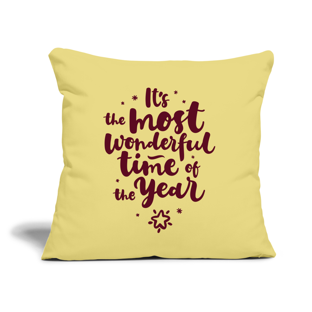 Throw Pillow Cover 18" x 18" – "It's the Most Wonderful Time of the Year" - washed yellow