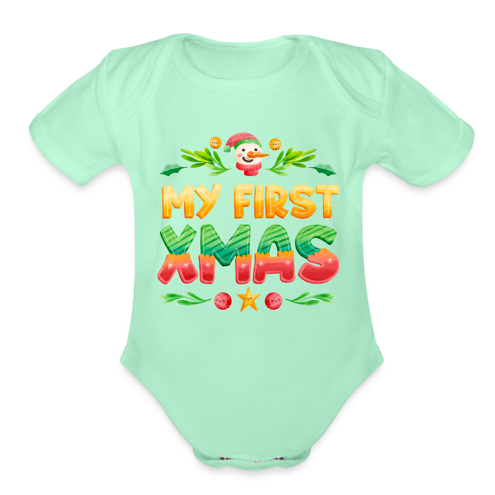 My First XMAS for Baby | Organic Short Sleeve Baby Bodysuit - light mint