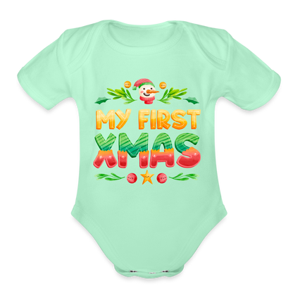 My First XMAS for Baby | Organic Short Sleeve Baby Bodysuit - light mint