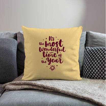 Throw Pillow Cover 18" x 18" – "It's the Most Wonderful Time of the Year" - washed yellow