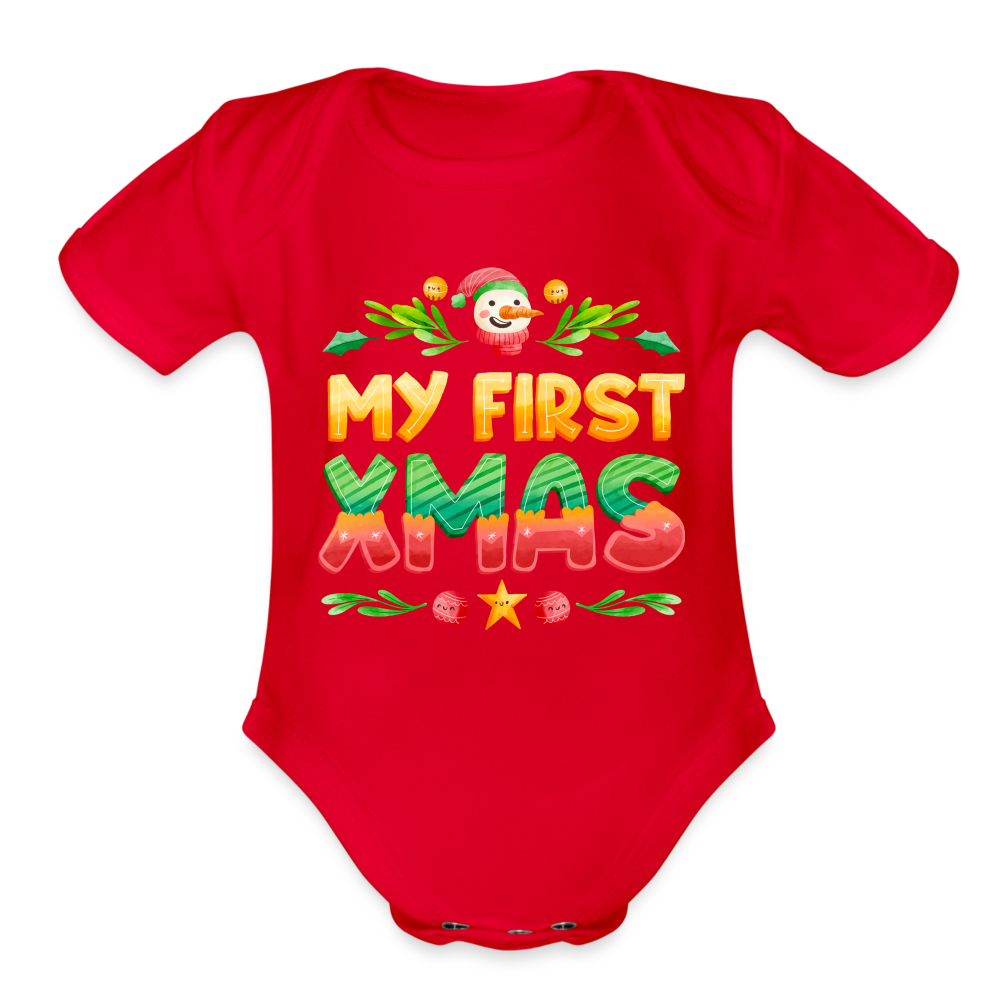 My First XMAS for Baby | Organic Short Sleeve Baby Bodysuit - red