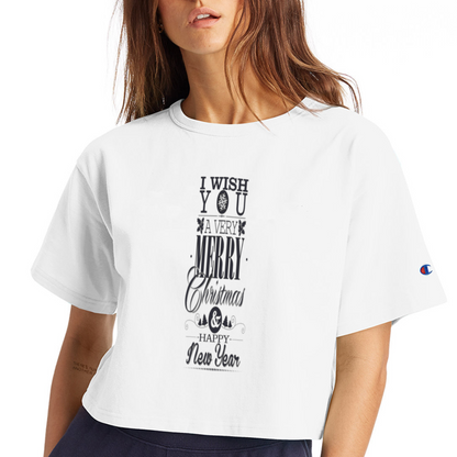 Merry Christmas & happy New Year Design T-Shirts for Women | Champion Women’s Cropped T-Shirt - white