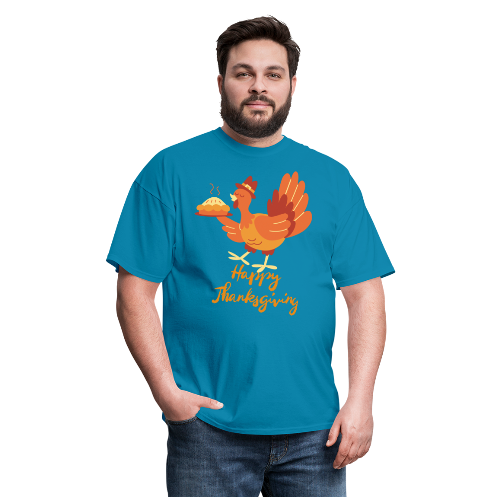 Happy Thanksgiving with Turkey | Unisex Classic T-Shirt for Men and Women - turquoise