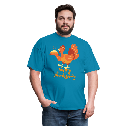 Happy Thanksgiving with Turkey | Unisex Classic T-Shirt for Men and Women - turquoise