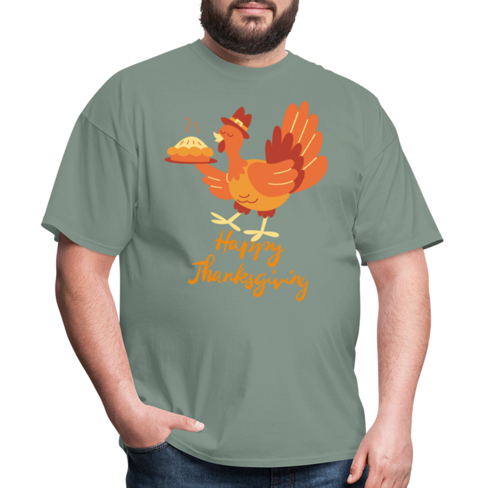 Happy Thanksgiving with Turkey | Unisex Classic T-Shirt for Men and Women - sage