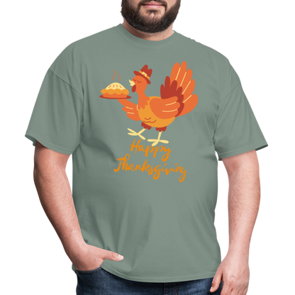 Happy Thanksgiving with Turkey | Unisex Classic T-Shirt for Men and Women - sage