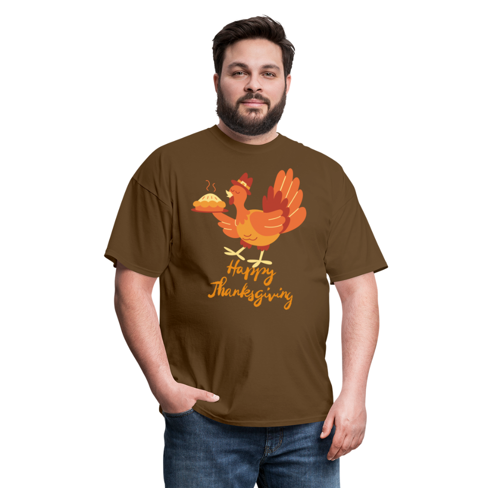 Happy Thanksgiving with Turkey | Unisex Classic T-Shirt for Men and Women - brown