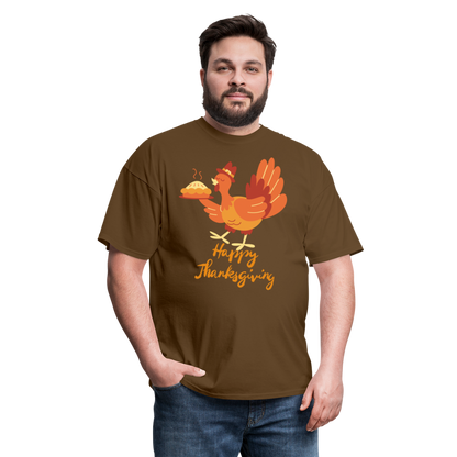 Happy Thanksgiving with Turkey | Unisex Classic T-Shirt for Men and Women - brown