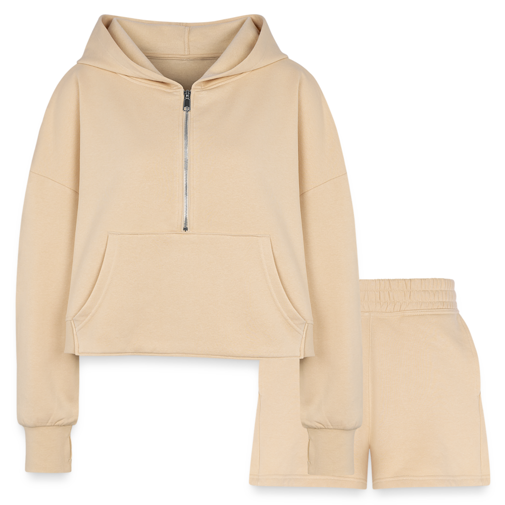 Women’s Cropped Hoodie & Jogger Short Set – Chic & Comfortable - nude