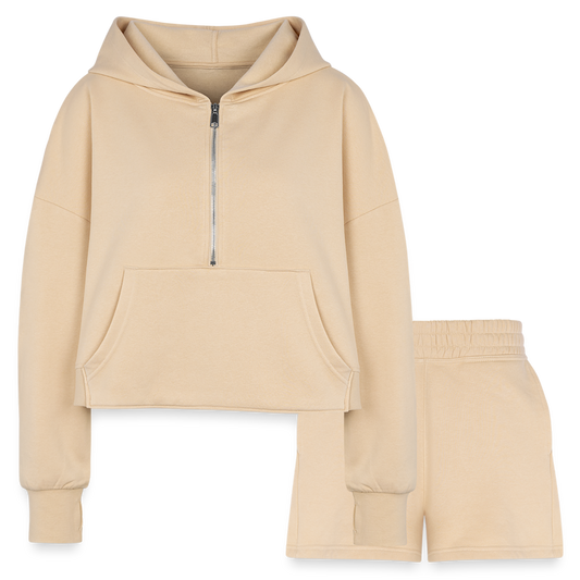 Women’s Cropped Hoodie & Jogger Short Set – Chic & Comfortable - nude