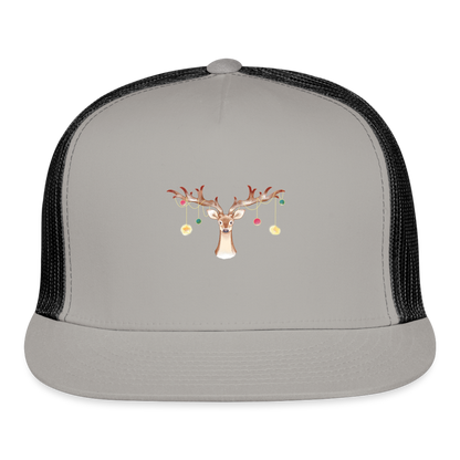 Reindeer with Decorative Hanging Ornaments | Trucker Hat - gray/black