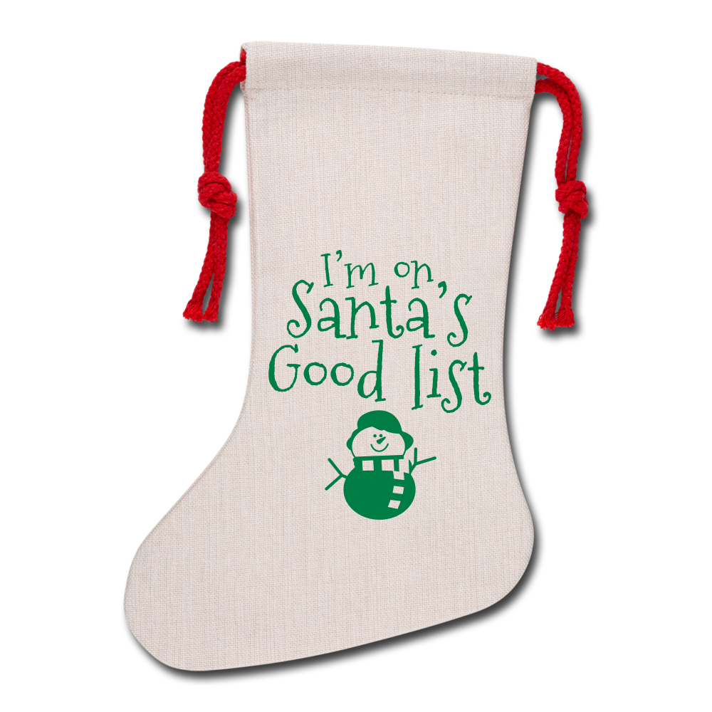 "Santa's Good List" Natural Holiday Stocking – Festive Charm for the Nice Ones - natural