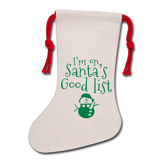 "Santa's Good List" Natural Holiday Stocking – Festive Charm for the Nice Ones - natural