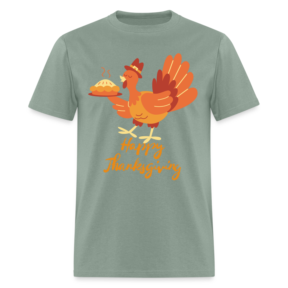 Happy Thanksgiving with Turkey | Unisex Classic T-Shirt for Men and Women - sage