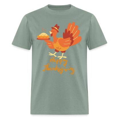 Happy Thanksgiving with Turkey | Unisex Classic T-Shirt for Men and Women - sage