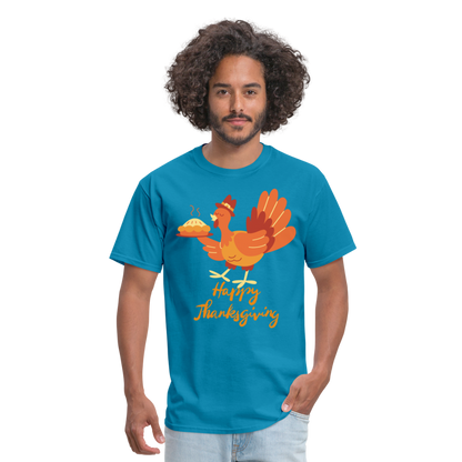 Happy Thanksgiving with Turkey | Unisex Classic T-Shirt for Men and Women - turquoise