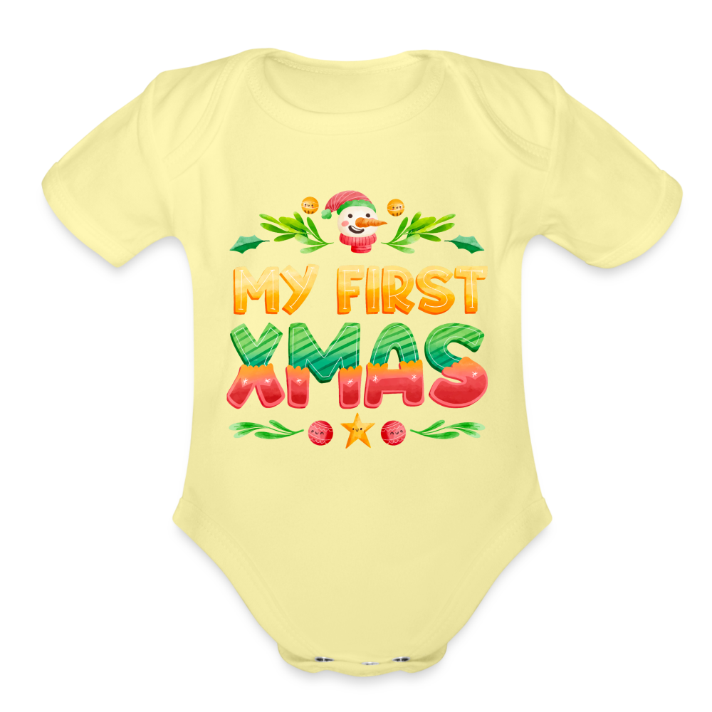 My First XMAS for Baby | Organic Short Sleeve Baby Bodysuit - washed yellow