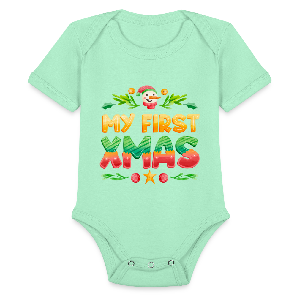 My First XMAS for Baby | Organic Short Sleeve Baby Bodysuit - light mint