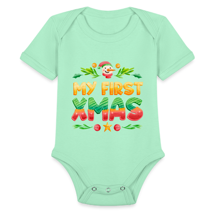 My First XMAS for Baby | Organic Short Sleeve Baby Bodysuit - light mint