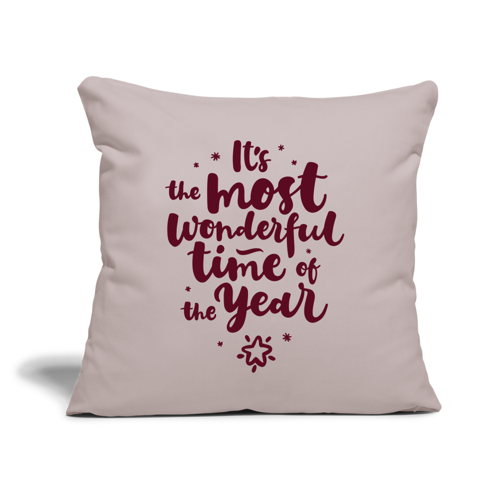 Throw Pillow Cover 18" x 18" – "It's the Most Wonderful Time of the Year" - light taupe