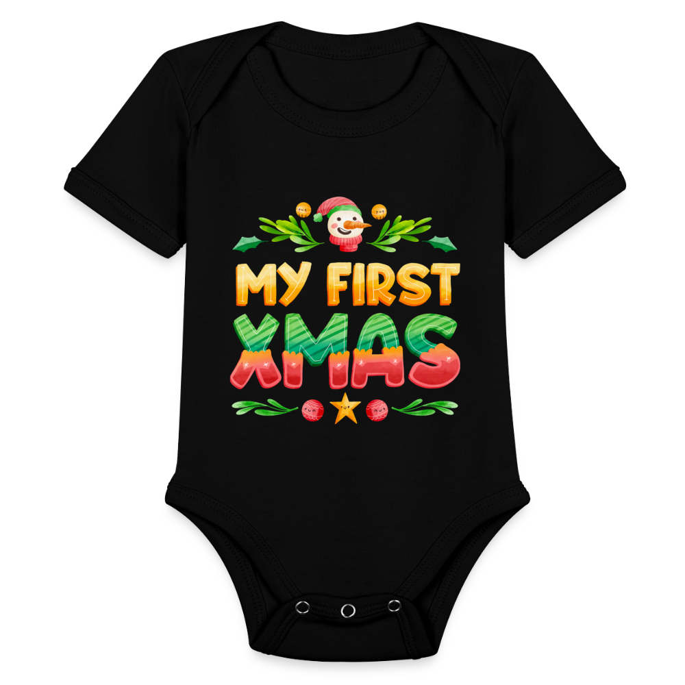 My First XMAS for Baby | Organic Short Sleeve Baby Bodysuit - black