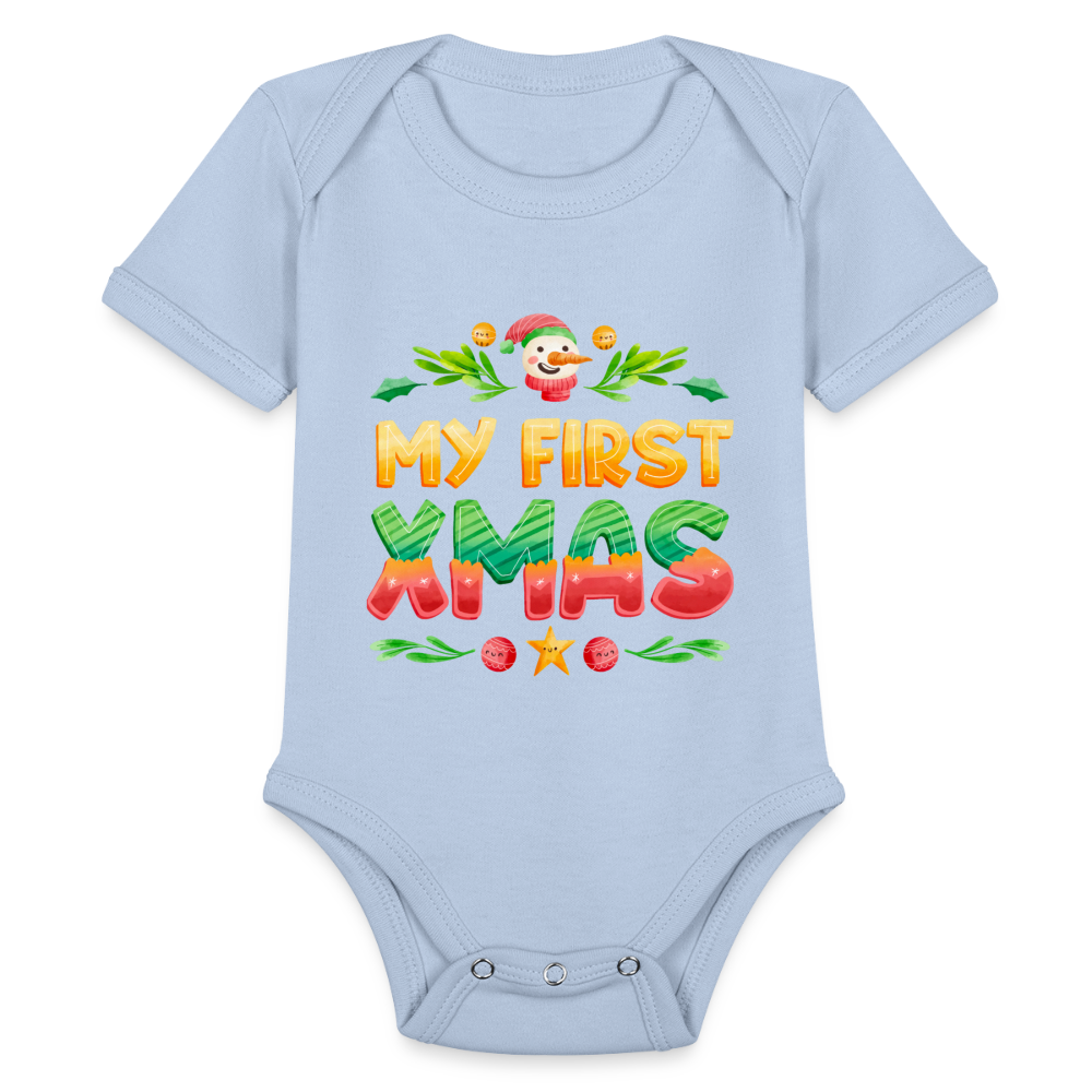 My First XMAS for Baby | Organic Short Sleeve Baby Bodysuit - sky