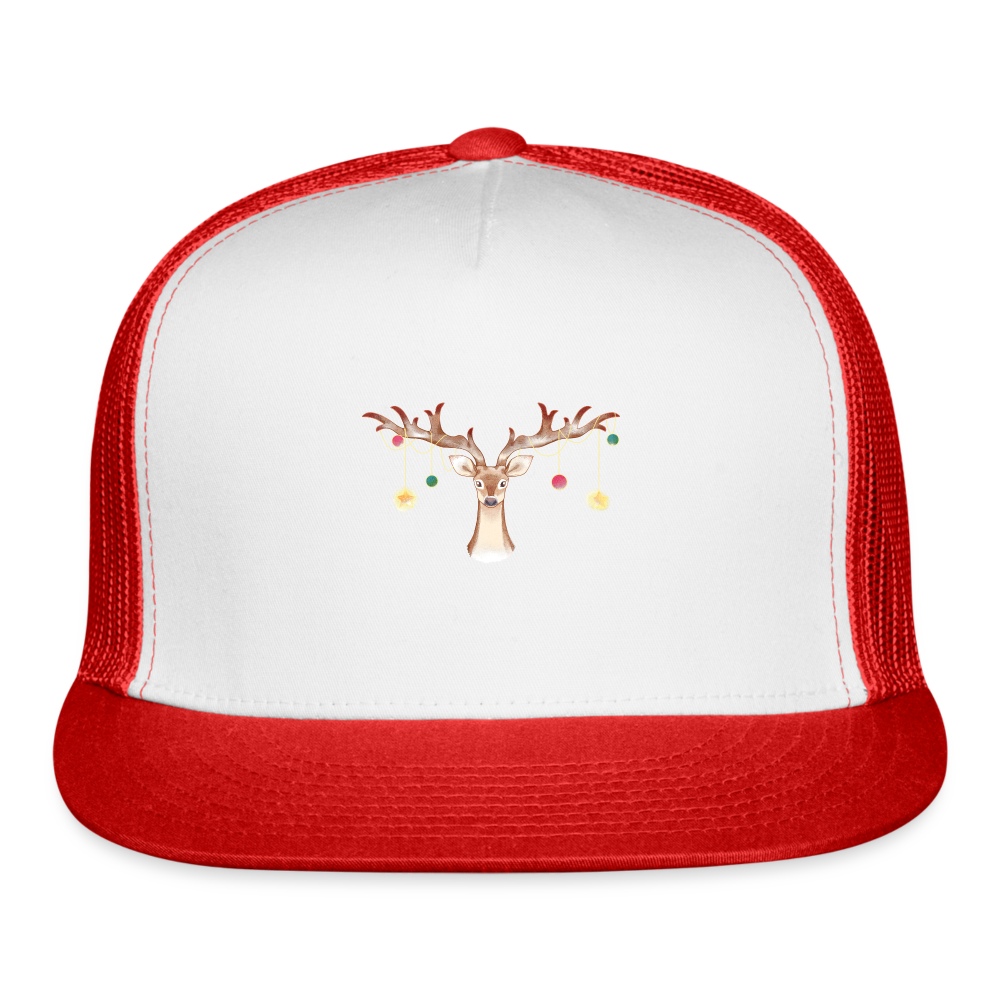 Reindeer with Decorative Hanging Ornaments | Trucker Hat - white/red