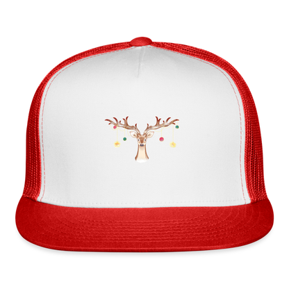 Reindeer with Decorative Hanging Ornaments | Trucker Hat - white/red