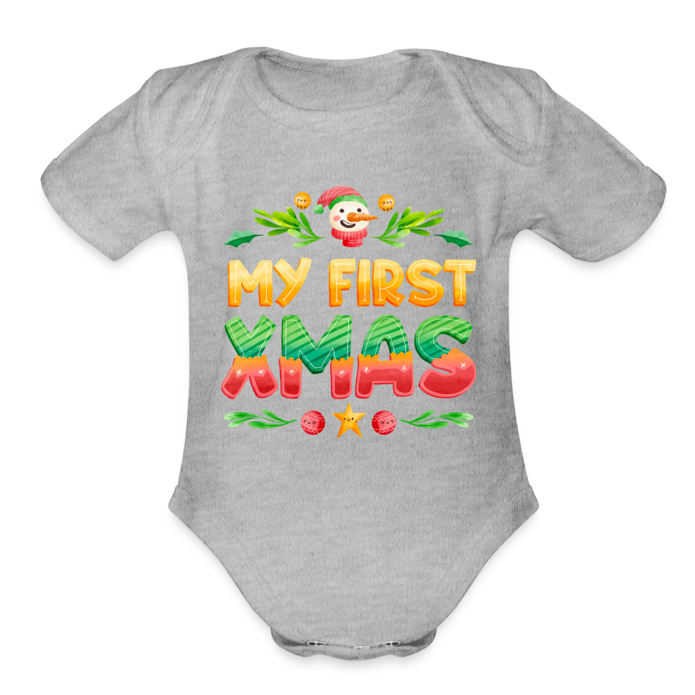 My First XMAS for Baby | Organic Short Sleeve Baby Bodysuit - heather grey