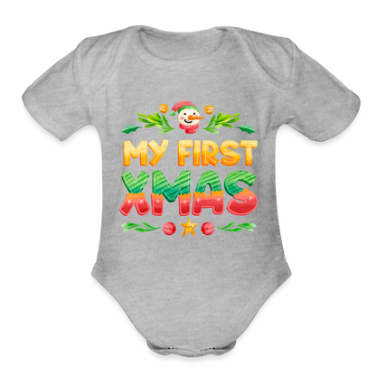 My First XMAS for Baby | Organic Short Sleeve Baby Bodysuit - heather grey