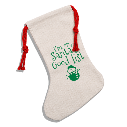 "Santa's Good List" Natural Holiday Stocking – Festive Charm for the Nice Ones - natural