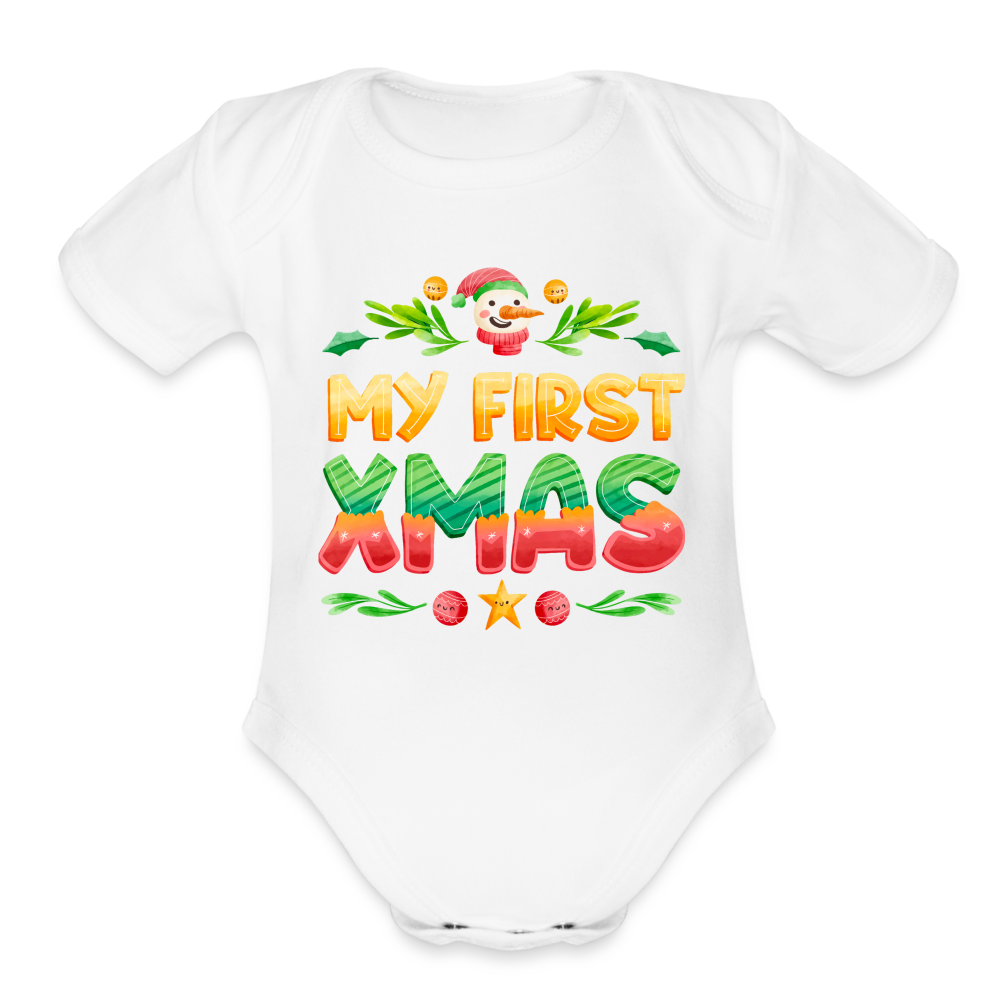 My First XMAS for Baby | Organic Short Sleeve Baby Bodysuit - white