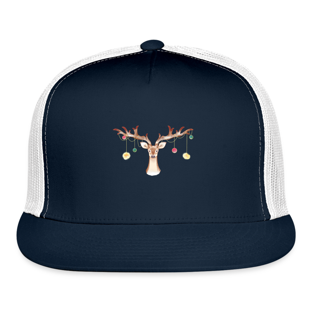 Reindeer with Decorative Hanging Ornaments | Trucker Hat - navy/white