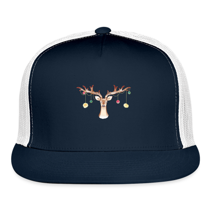 Reindeer with Decorative Hanging Ornaments | Trucker Hat - navy/white