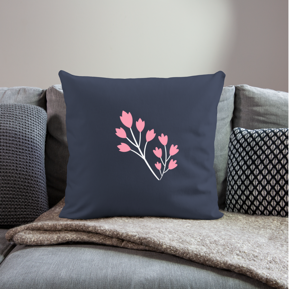 Throw Pillow Cover 18” x 18” – Elegant Flower Print Design - navy