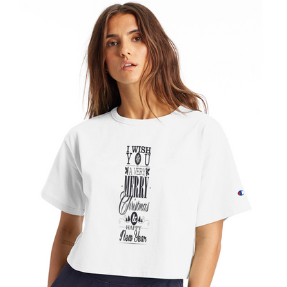 Merry Christmas & happy New Year Design T-Shirts for Women | Champion Women’s Cropped T-Shirt - white