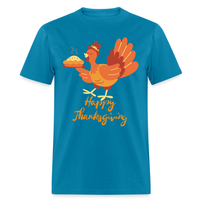 Happy Thanksgiving with Turkey | Unisex Classic T-Shirt for Men and Women - turquoise