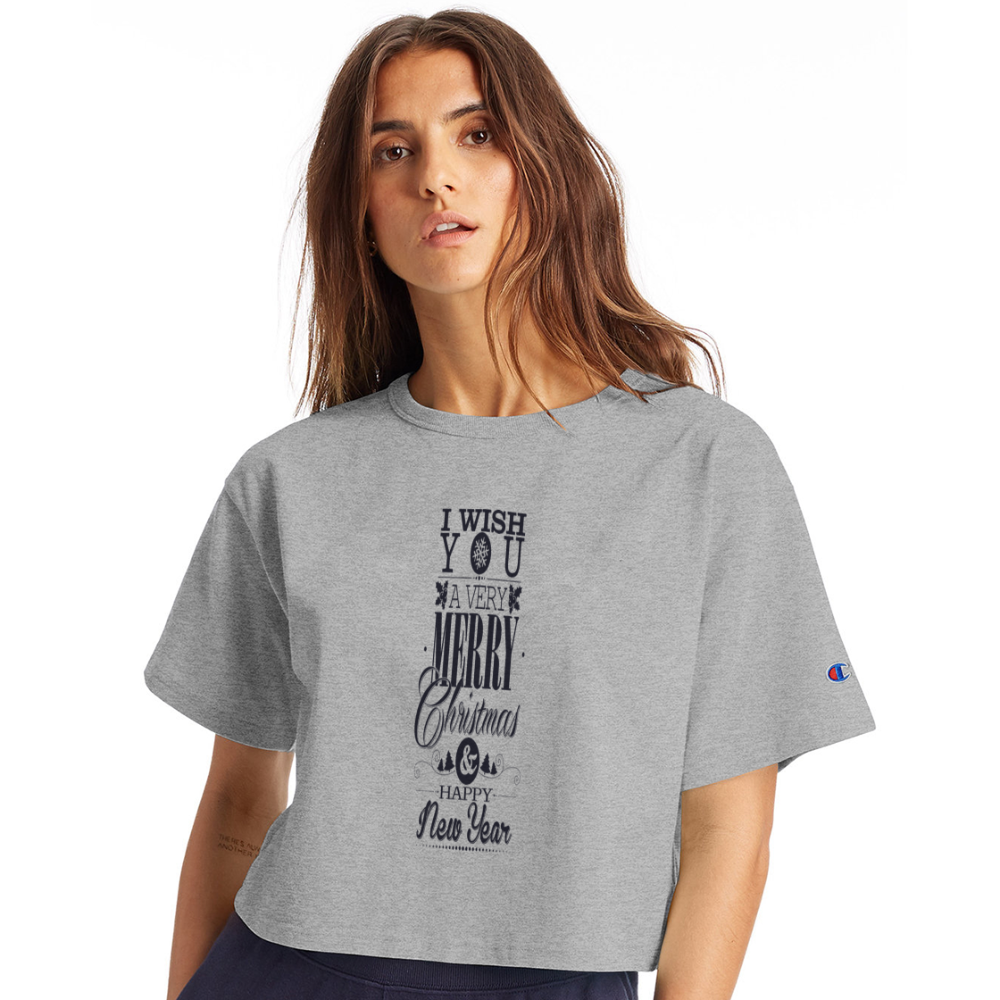 Merry Christmas & happy New Year Design T-Shirts for Women | Champion Women’s Cropped T-Shirt - heather gray