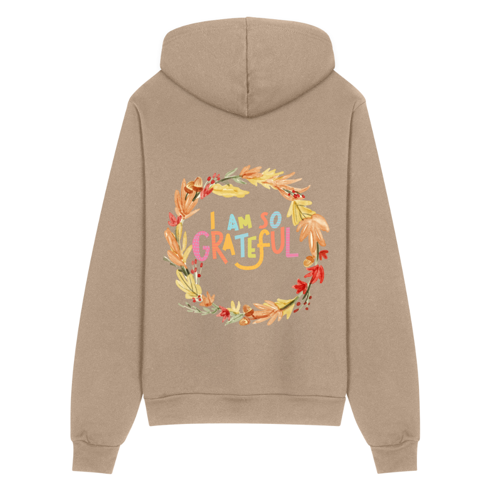 I am so Grateful | Thanksgiving Hoodie | Bella + Canvas Unisex Full Zip Hoodie - tan