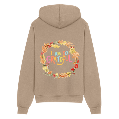 I am so Grateful | Thanksgiving Hoodie | Bella + Canvas Unisex Full Zip Hoodie - tan