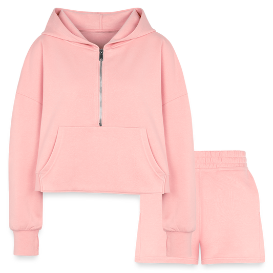 Women’s Cropped Hoodie & Jogger Short Set - light pink