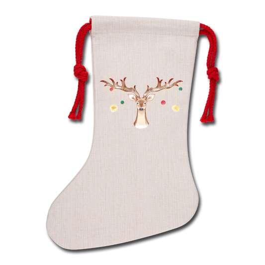 Reindeer with Decorative Hanging Ornaments | Natural Holiday Stocking - natural