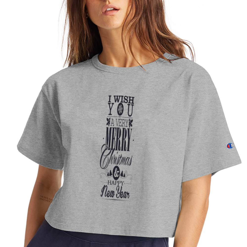 Merry Christmas & happy New Year Design T-Shirts for Women | Champion Women’s Cropped T-Shirt - heather gray