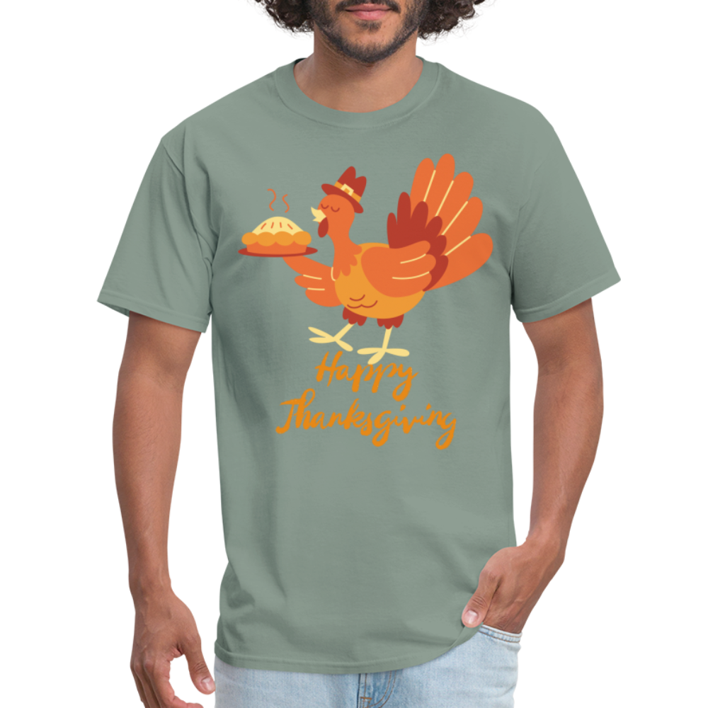 Happy Thanksgiving with Turkey | Unisex Classic T-Shirt for Men and Women - sage