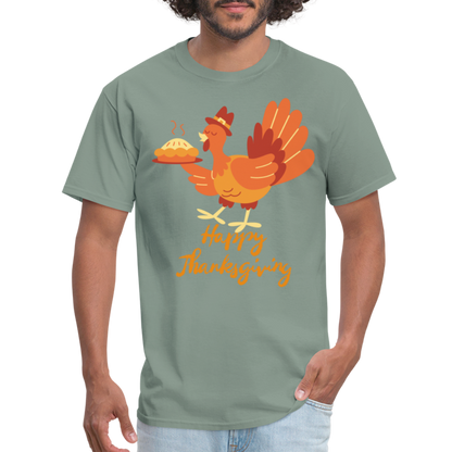 Happy Thanksgiving with Turkey | Unisex Classic T-Shirt for Men and Women - sage