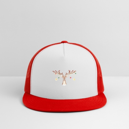 Reindeer with Decorative Hanging Ornaments | Trucker Hat - white/red